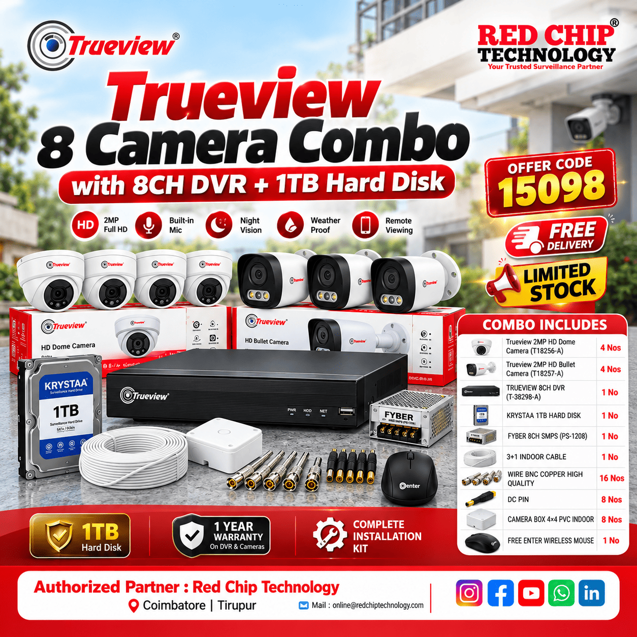 TRUEVIEW 2MP HD 8CH COMBO WITH 1TB HDD Offer Code: 15098