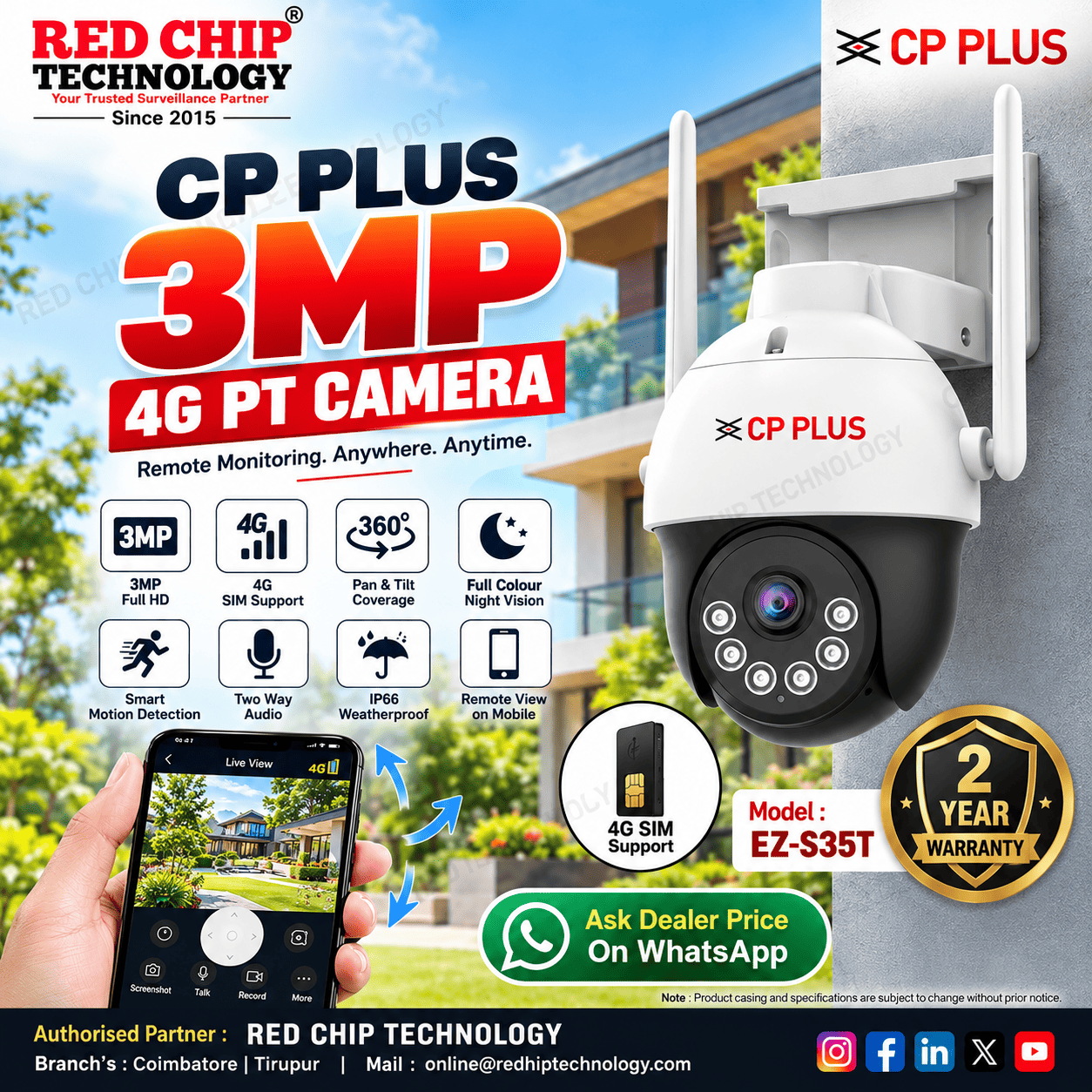 CP PLUS 3MP 4G PT Camera – EZ-S35T (Offer COde - 15509)