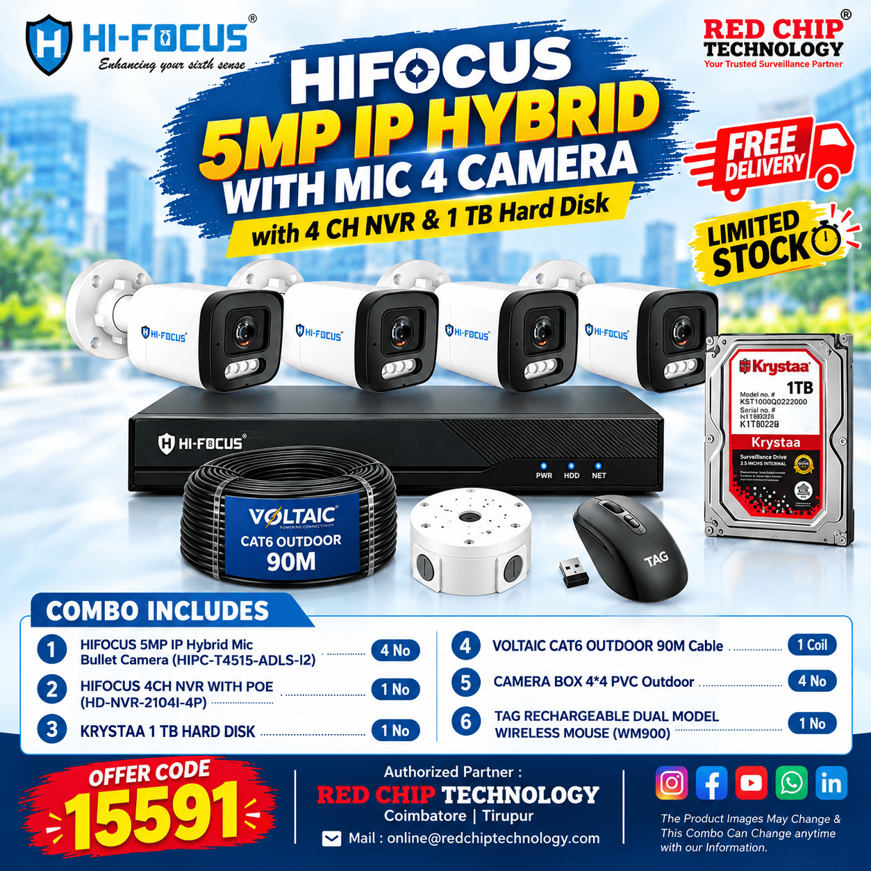 HIFOCUS 5MP IP HYBRID CCTV COMBO WITH 1TB HDD (OFFER CODE 15591)