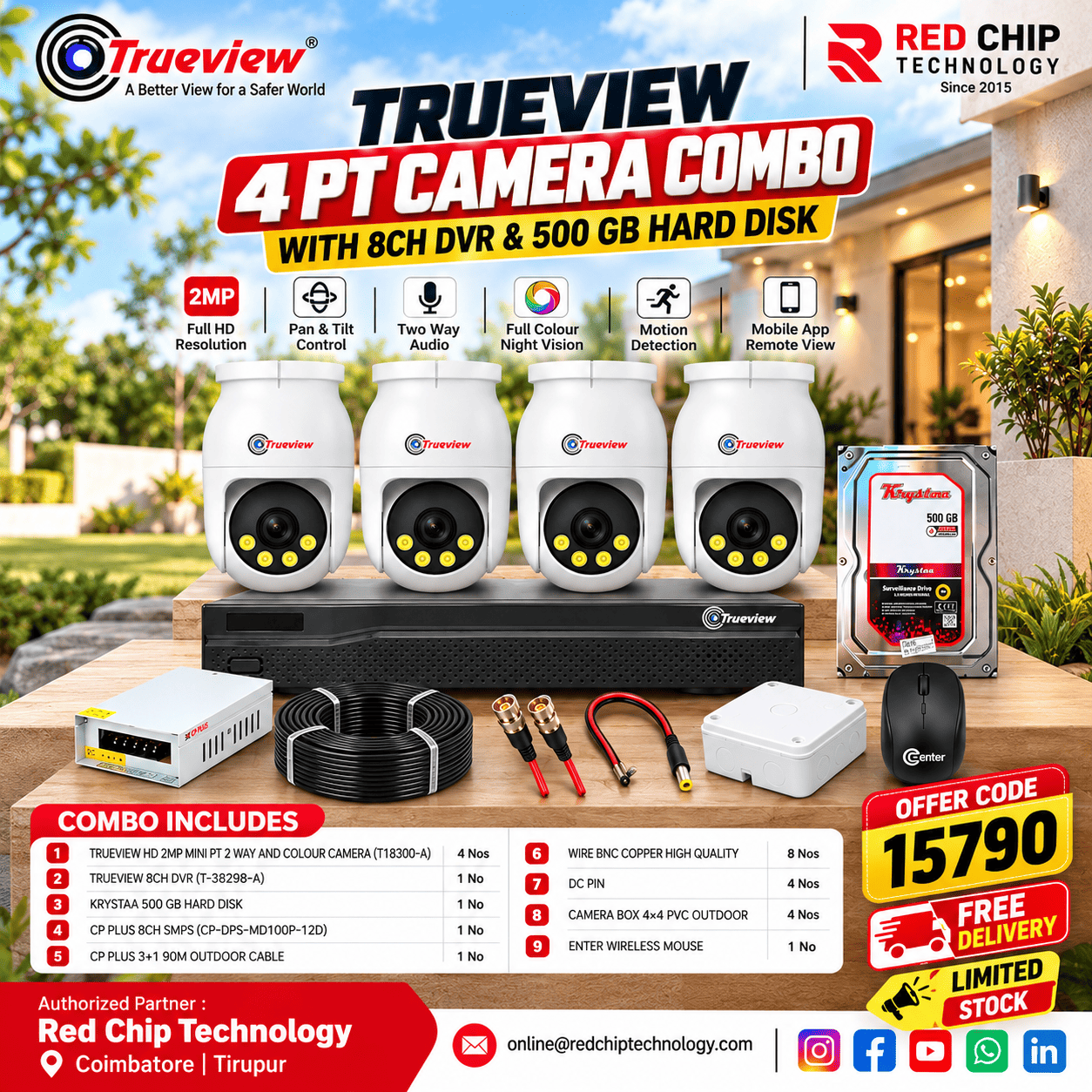 TRUEVIEW 2MP HD 4 PT CAMERA WITH 500GB HDD (Offer Code 15790)